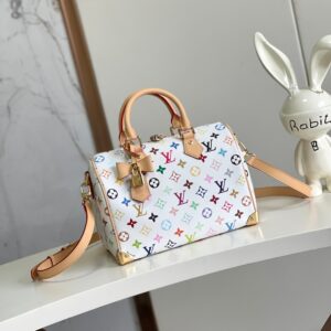 Louis Vuitton x Takashi Murakami Speedy Bandouliere 25 Handbag in White Multicolor Monogram