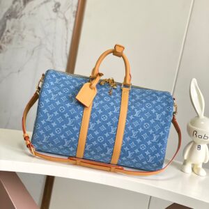Louis Vuitton Keepall Bandoulière 45 Travel Bag in Blue Denim