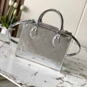 Louis Vuitton OnTheGo Small Tote Bag in Silver Monogram Miroir