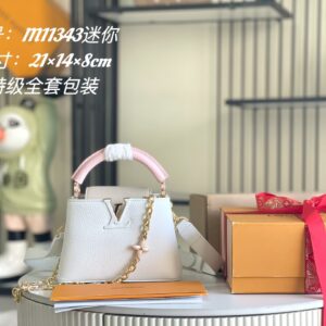 Capucines Mini Crossbody Handbag in White Floral Taurillon Leather