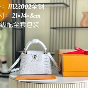 Louis Vuitton Capucines Mini Handbag in White Crocodile-Embossed Leather