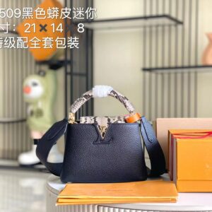 Louis Vuitton Capucines Mini Crossbody Bag M95509 in Black Taurillon Leather with Python Detail