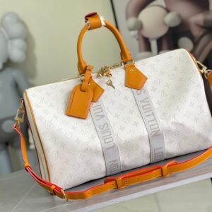 Louis Vuitton Keepall Bandoulière 45 Travel Bag in White Monogram Heritage