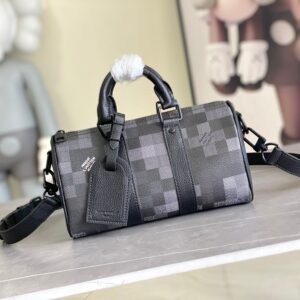 Louis Vuitton Keepall 25 Travel Bag in Black Monogram Eclipse Reverse Canvas