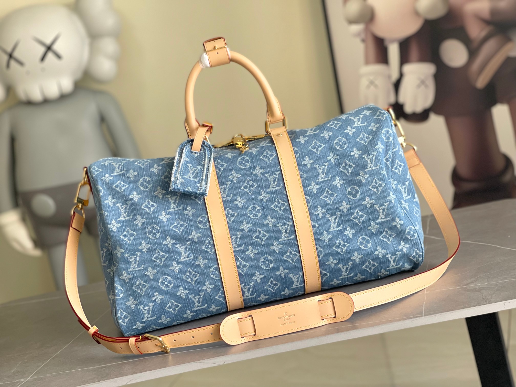 Louis Vuitton Keepall Bandoulière 45 Travel Bag in Light Blue Denim