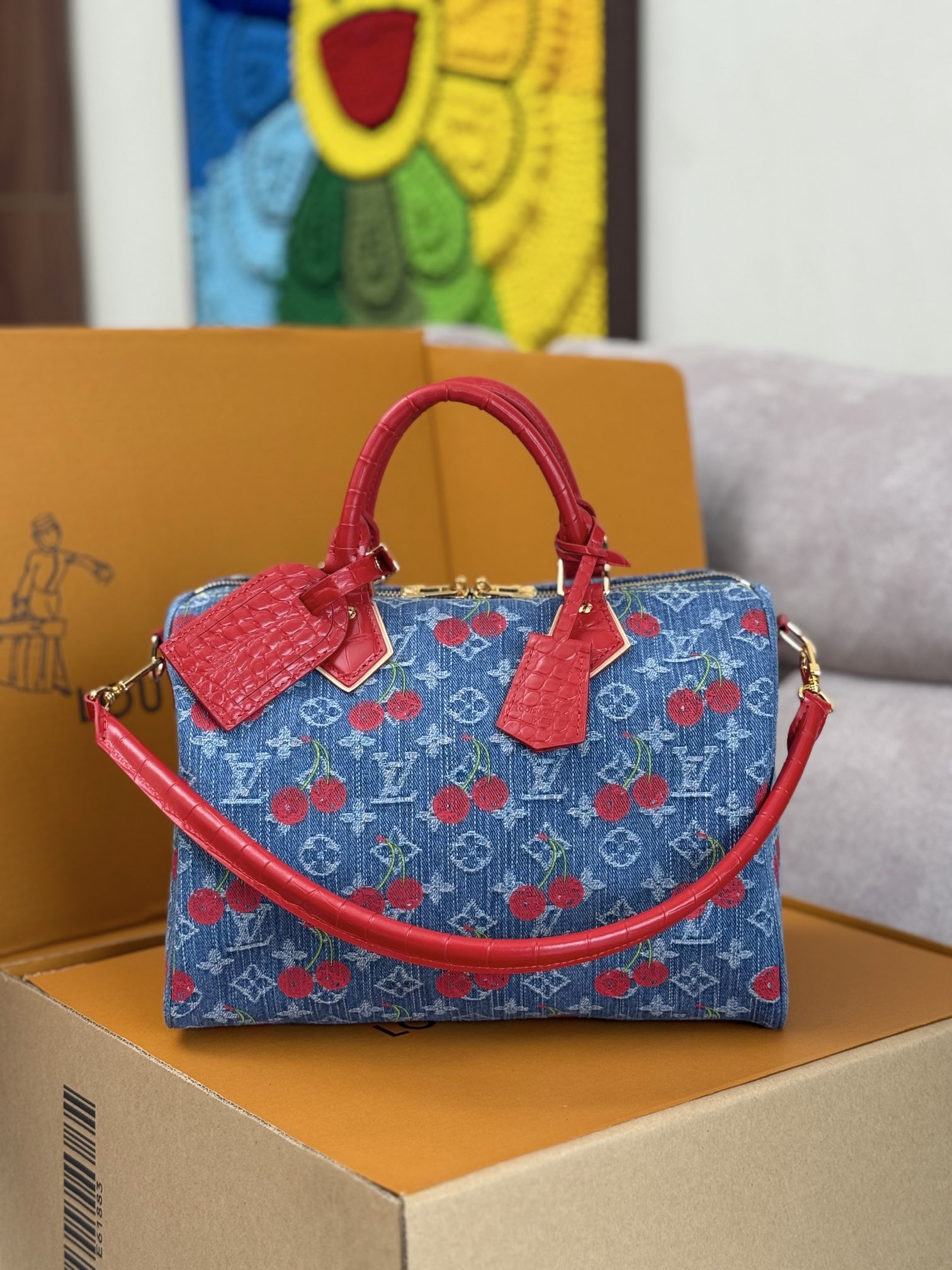 Louis Vuitton x Takashi Murakami Monogram Denim Cherry Bag M87627