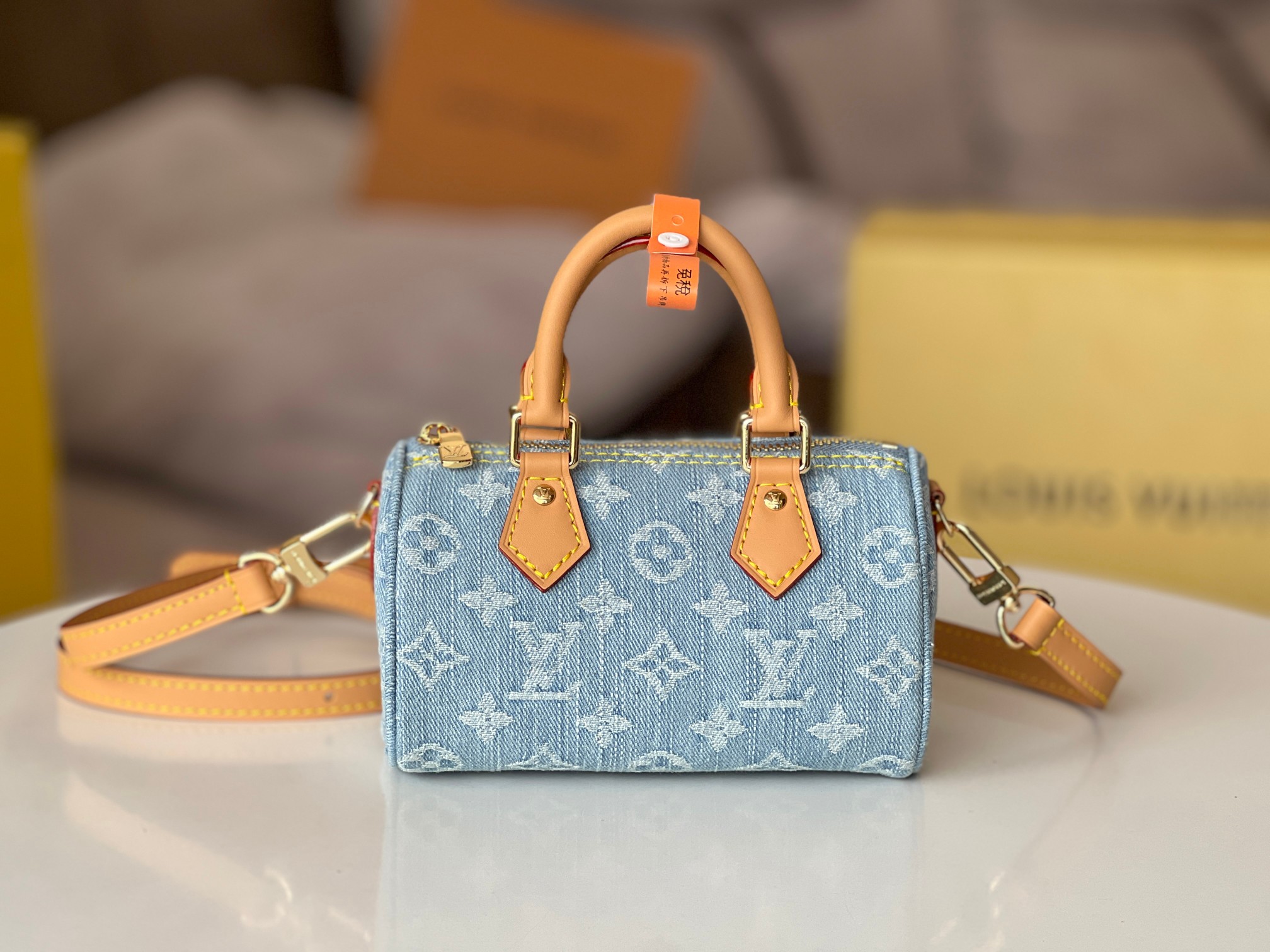 Nano Speedy Handbag in Light Blue Denim