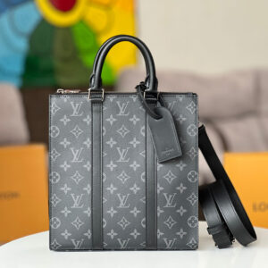 Louis Vuitton Sac Plat Crossbody Bag M46098 in Black Monogram Eclipse Canvas