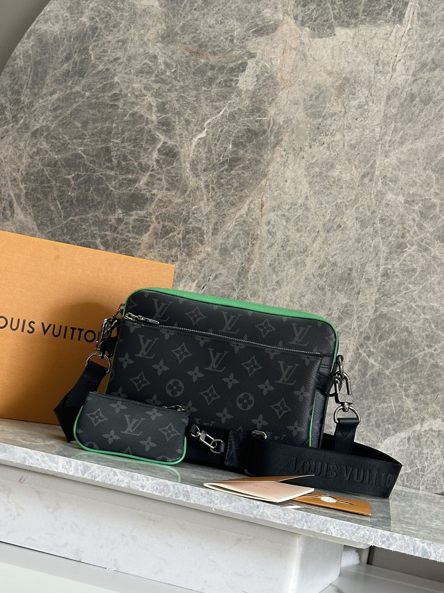 Louis Vuitton Trio Messenger Bag, Monogram Eclipse Reverse Canvas, Green, M26052