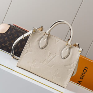 Louis Vuitton OnTheGo Small Handbag in Cream Monogram Empreinte Leather