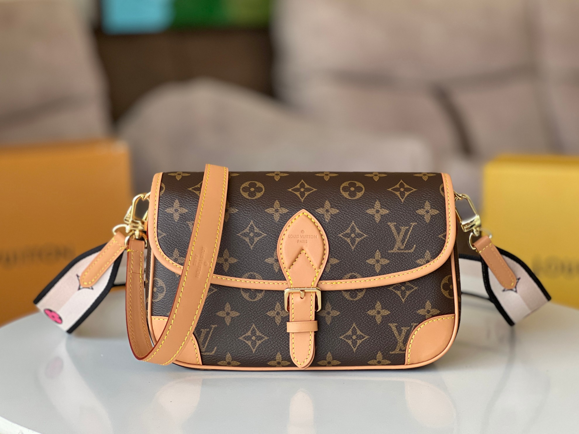 DIANE M45985 Monogram Leather Crossbody Bag