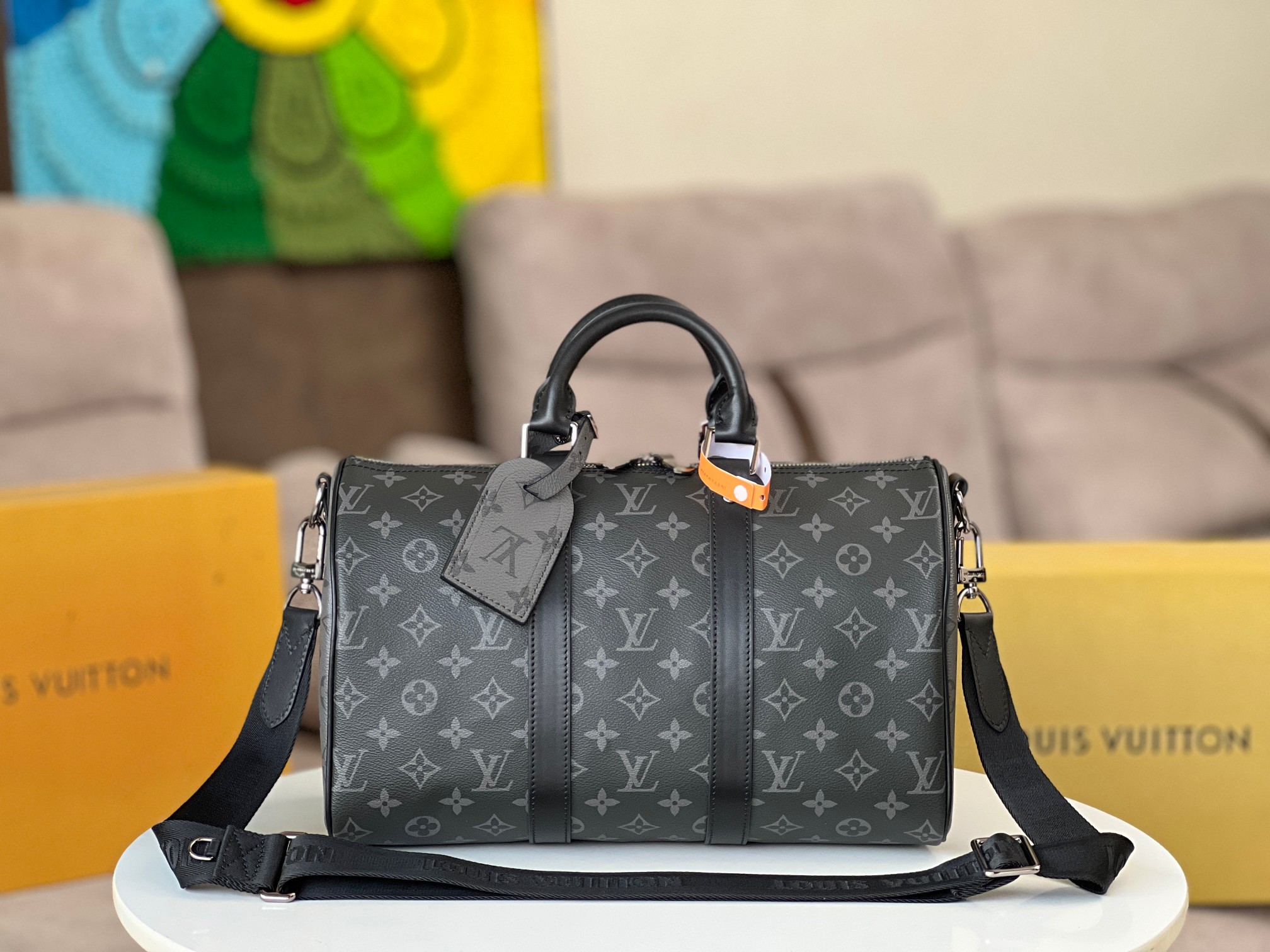 Louis Vuitton Keepall 35 Travel Bag in Monogram Eclipse Canvas