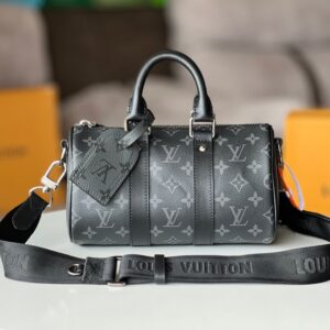 Louis Vuitton Keepall 25 Handbag in Monogram Eclipse Reverse Canvas