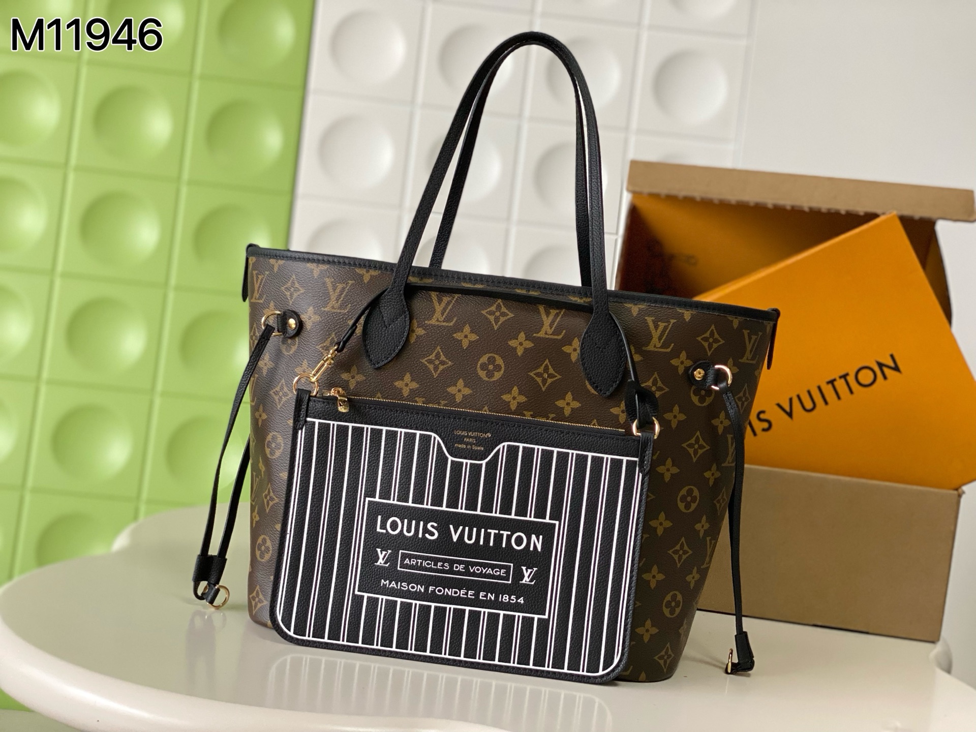 Neverfull MM Damier Azur Canvas Tote Bag