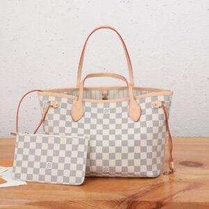 Neverfull Small Tote Bag in Damier Azur Canvas
