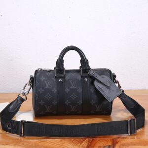 Louis Vuitton Keepall 25 Handbag in Monogram Eclipse Reverse Canvas