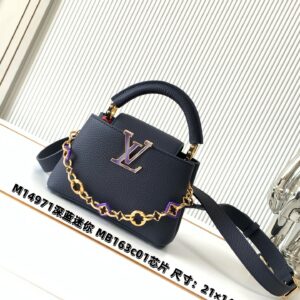 Louis Vuitton Capucines Mini Handbag in Deep Blue Taurillon Leather