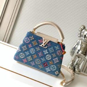 Louis Vuitton Capucines M12947 Small Handbag in Milk-White Embroidered Denim