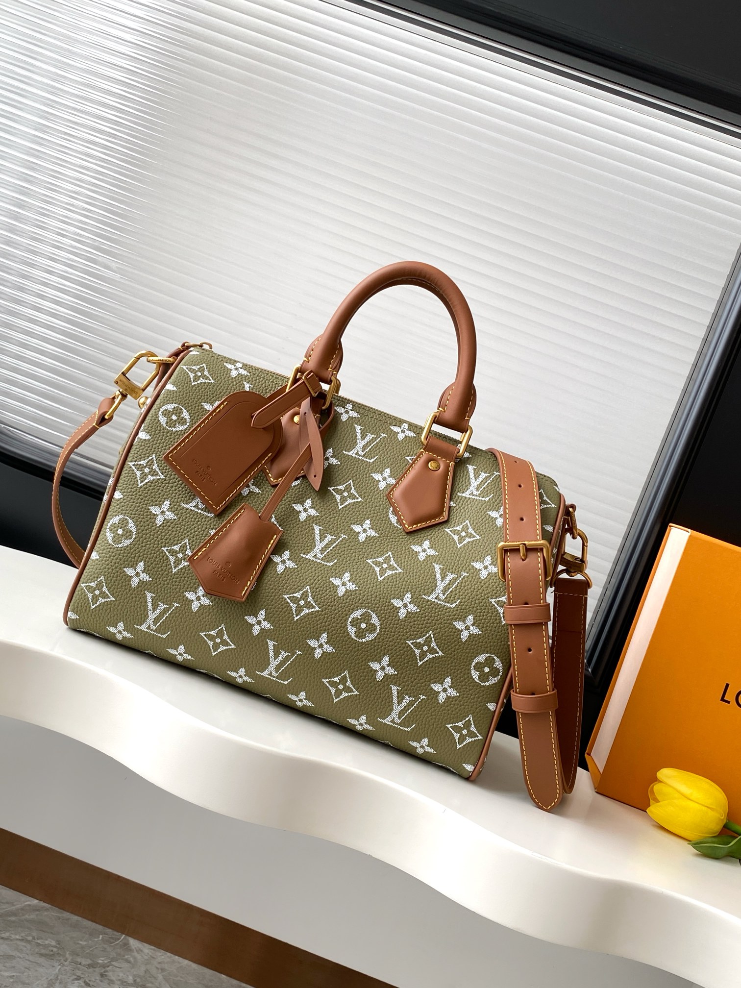 Speedy P9 Bandoulière 30 Handbag in Green Monogram Leather