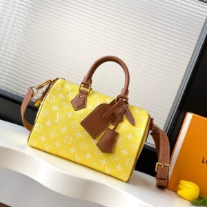 Louis Vuitton Speedy P9 Bandoulière 25 Monogram Leather Handbag – Lemon Yellow with Brown Trim
