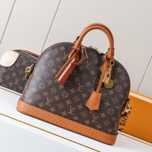 Louis Vuitton Alma Medium Handbag in Monogram Canvas with Ostrich Leather Trim
