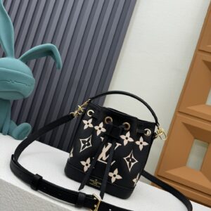 Louis Vuitton Nano Noe Bucket Bag M46291 Black Silk Print