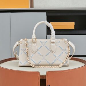 Louis Vuitton OnTheGo East West Handbag in White Embroidered Monogram Empreinte Leather