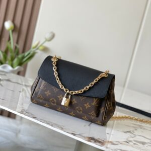 BB Monogram Canvas Handbag with Burgundy Leather Trim