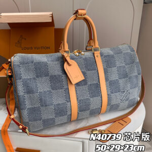 Louis Vuitton Keepall Bandoulière 50 Travel Bag in Damier Denim 3D Cotton Canvas