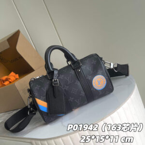 Louis Vuitton Keepall 25 Handbag in Monogram Eclipse Reverse Canvas