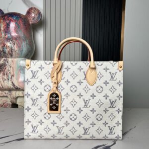 OnTheGo MM White Denim Tote Bag