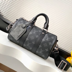 Louis Vuitton Keepall 25 Handbag in Monogram Eclipse Reverse Canvas