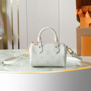 Louis Vuitton Nano Speedy M27702 Blue Monogram Leather Handbag