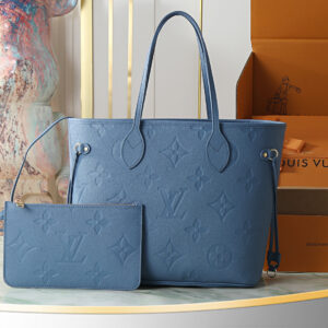 Neverfull MM Tote Bag in Blue Monogram Empreinte Leather