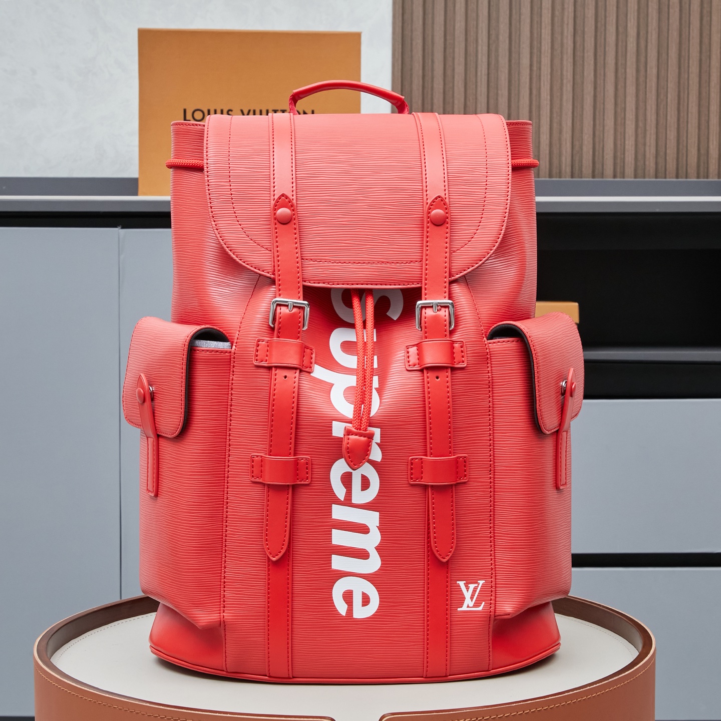 Louis Vuitton Christopher MM Backpack in Black and Red Epi Leather