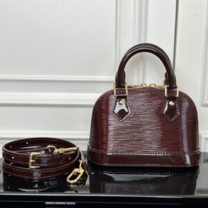 Louis Vuitton Nano Alma Handbag in Glossy Burgundy Epi Leather
