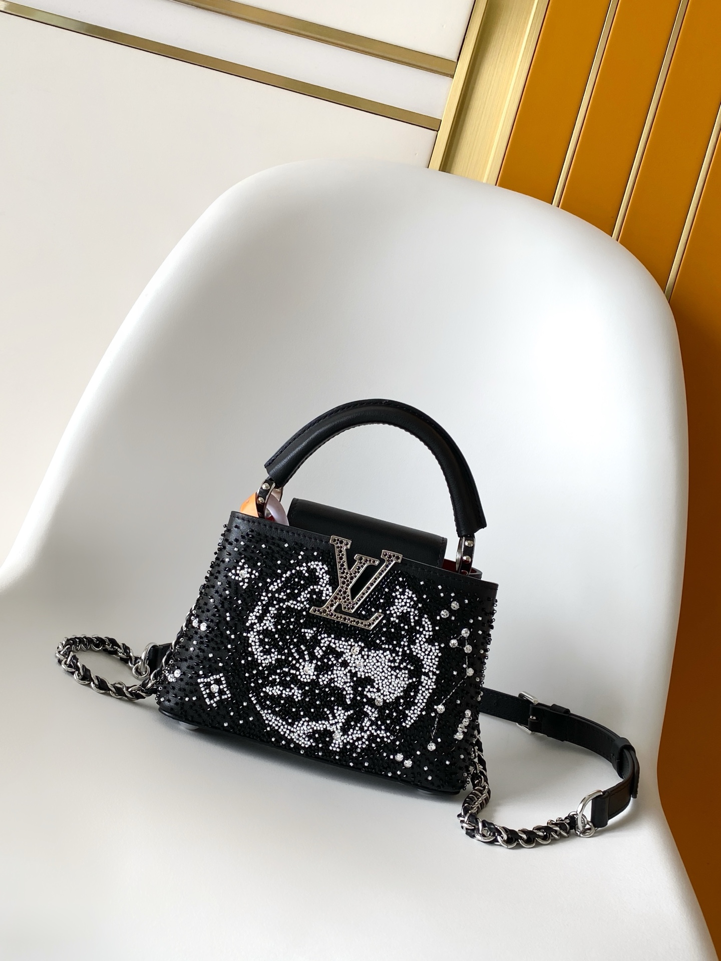 Louis Vuitton Capucines Mini Handbag in Beaded Embroidered Cowhide Leather