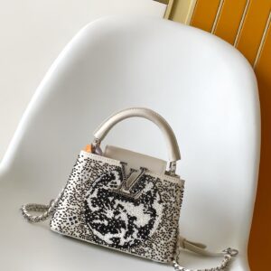 Louis Vuitton Capucines Mini Handbag in Black and Beige Beaded Calfskin