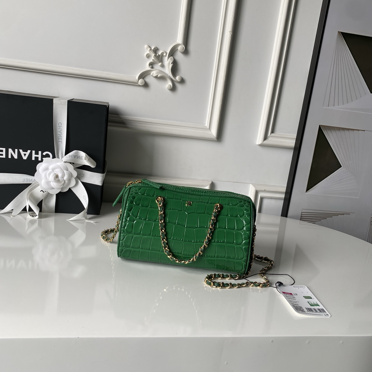 Chanel 26A Crocodile-Pattern Cylindrical Crossbody Bag