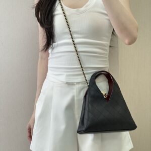 Chanel 26A Black Leather Triangular Hobo Shoulder Bag