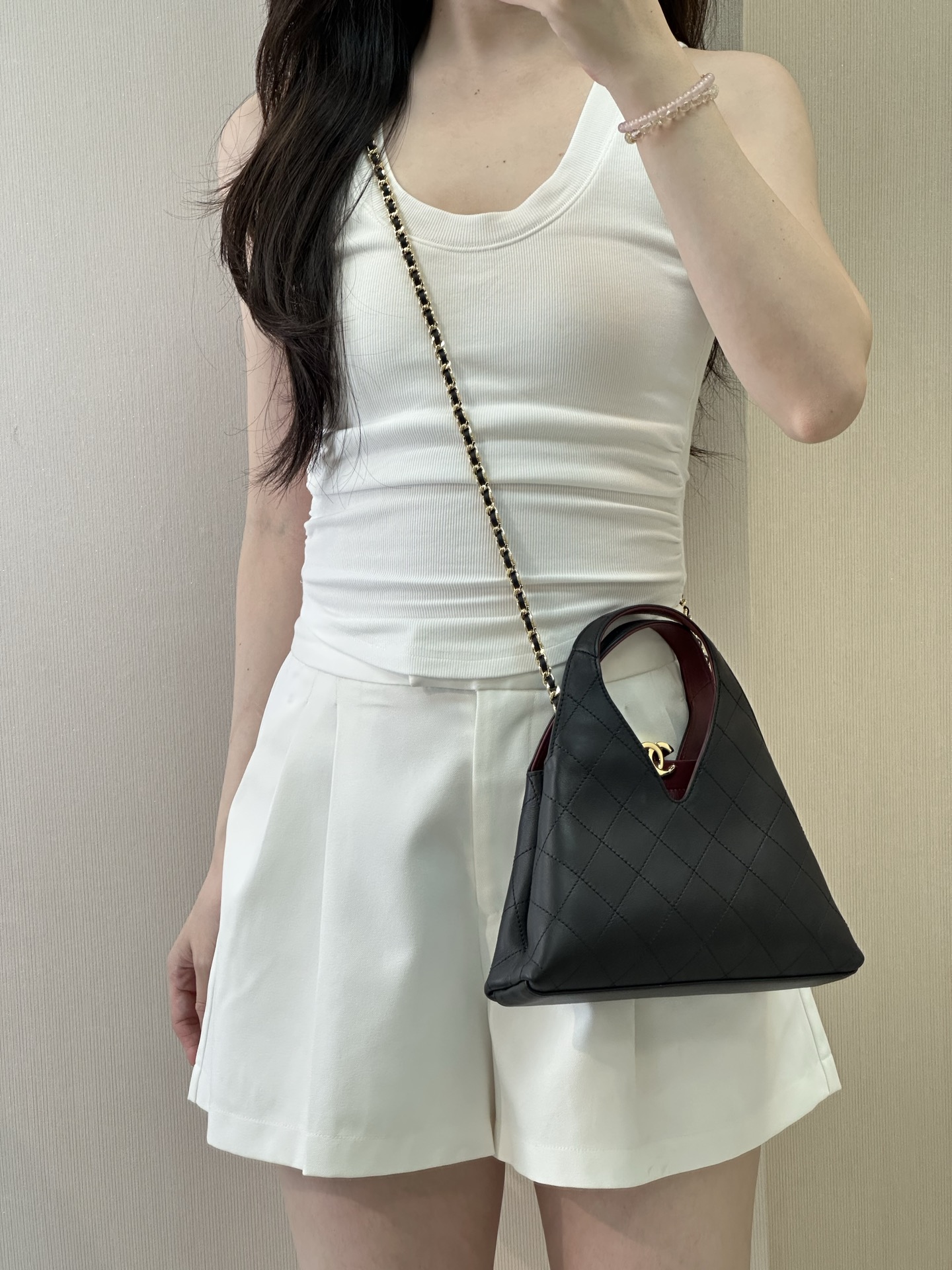 Chanel 26A Black Leather Triangular Hobo Shoulder Bag