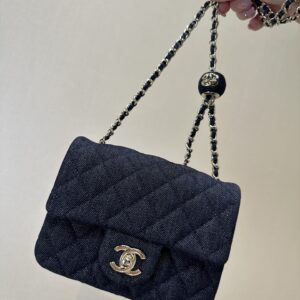 Chanel Diamond-Quilted Lambskin Chain Crossbody Bag with Gold Ball Detail