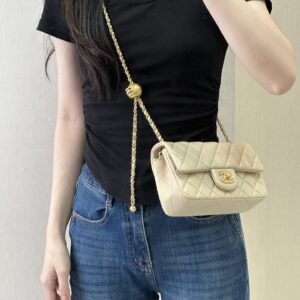 Chanel Quilted Lambskin Chain Shoulder Bag with Gold Ball