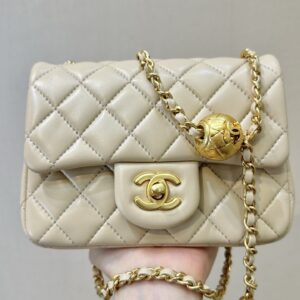 Chanel Quilted Lambskin Crossbody Bag with Gold Ball Chain