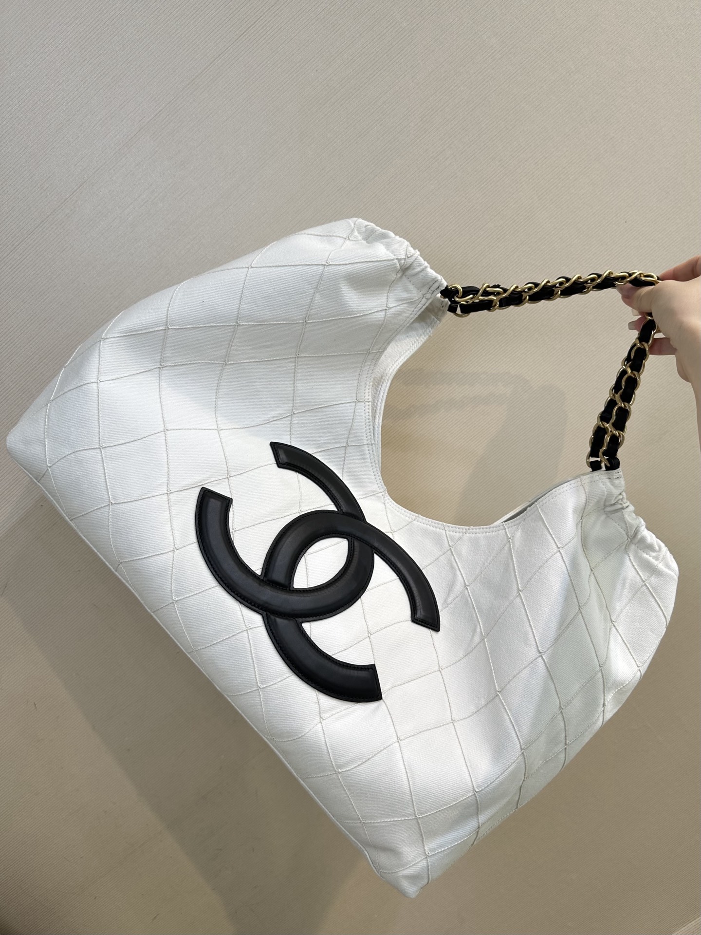 Chanel Coco Beach 2026 White Denim Tote Bag