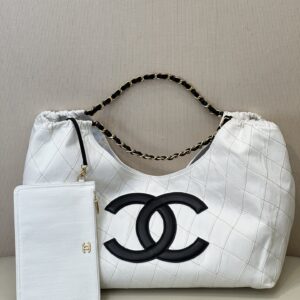 Chanel Coco Beach 2026 White Diamond-Pattern Tote Bag