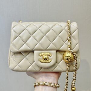 Chanel 1786/1787 Quilted Leather Chain Crossbody Bag with Gold Ball Detail