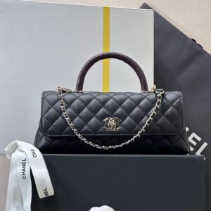 Chanel Coco Handle Handbag in Black Genuine Lizard Leather