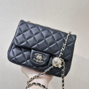 Quilted Lambskin Crossbody Bag with Gold Ball Chain