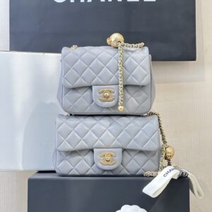 Chanel Mini Diamond-Quilted Lambskin Chain Crossbody Bag with Gold Ball Detail